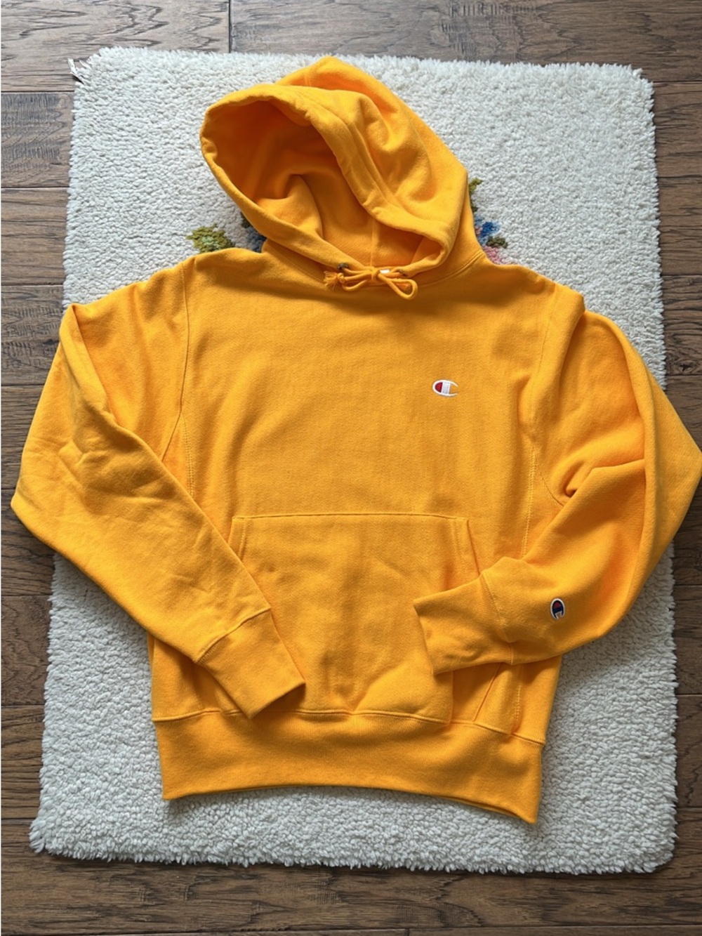 Champion Men's Yellow Hoodie size SMALL